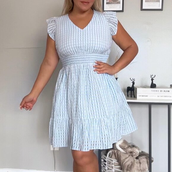 Women's Summer Dress Plus Size Casual V Neck Flare Sleeves A-Line Short Sundress - Picture 6 of 13